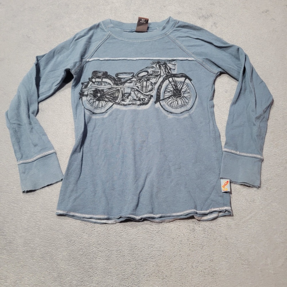 Charlie Rocket T-Shirt Boy 3T Blue Motorcycle Graphic Long Sleeve Biker USA Made
